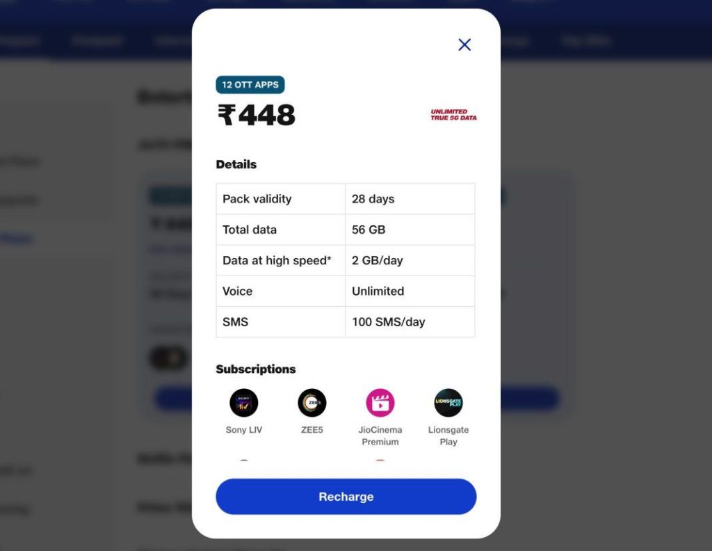 Jio এর 448 টাকা দামের প্ল্যানের ডিটেইল